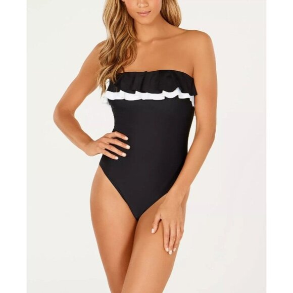 Tommy Hilfiger 6 One-Piece Swimwear Strapless Bandeau Swimsuit Contrast Ruffle - Picture 8 of 12
